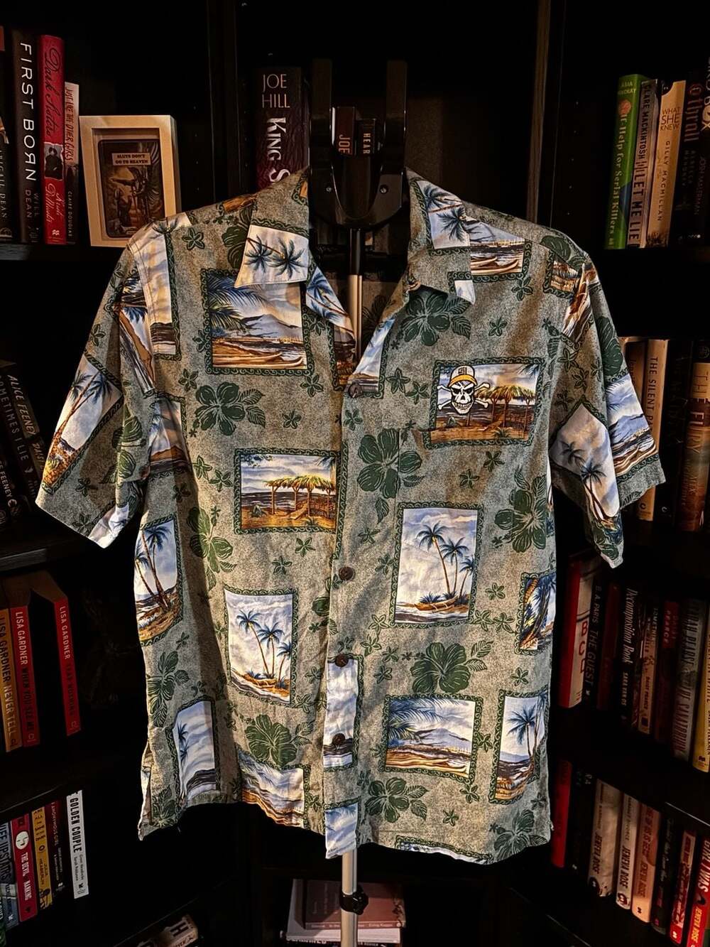 Tropical skull patch aloha shirt